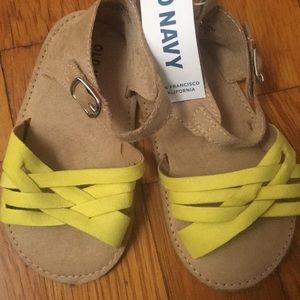 Suede yellow and tan woven baby sandals